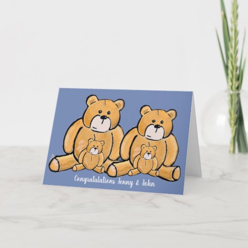 Twin boy teddy bear congratulations card