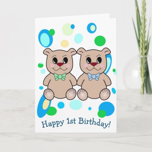 Twin Boys 1st Birthday Card