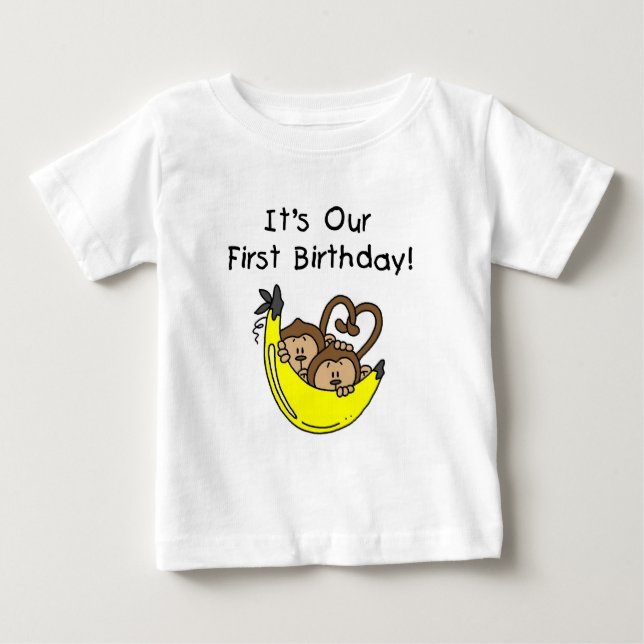 Twin Boys 1st Birthday Monkey Tshirts and Gifts (Front)