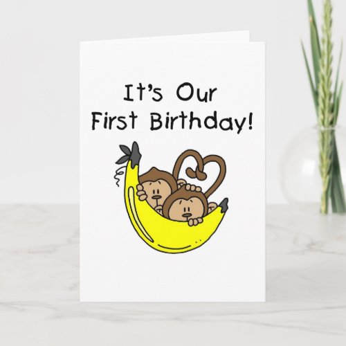 Twin Boys 1st Birthday Monkey Tshirts and Gifts Card