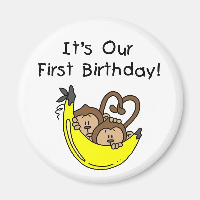 Twin Boys 1st Birthday Monkey Tshirts and Gifts Magnet (Front)