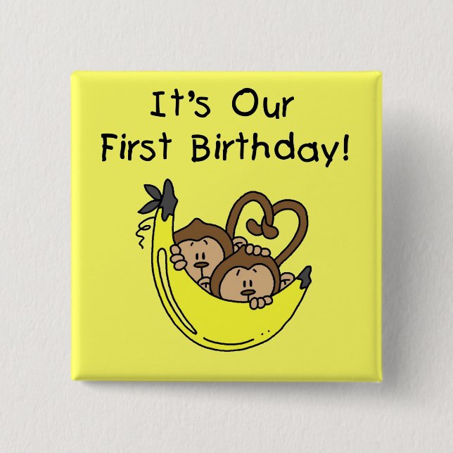 Twin Boys 1st Birthday Monkey Tshirts and Gifts Pinback Button (Front)