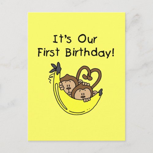 Twin Boys 1st Birthday Monkey Tshirts and Gifts Postcard