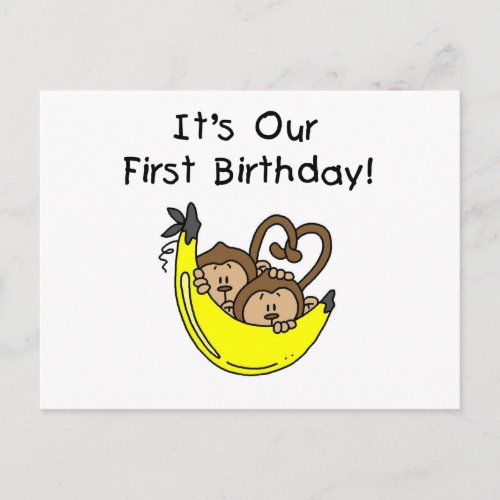 Twin Boys 1st Birthday Monkey Tshirts and Gifts Postcard