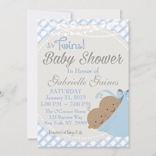Twin Boys African American Baby Shower Invitation (Front)