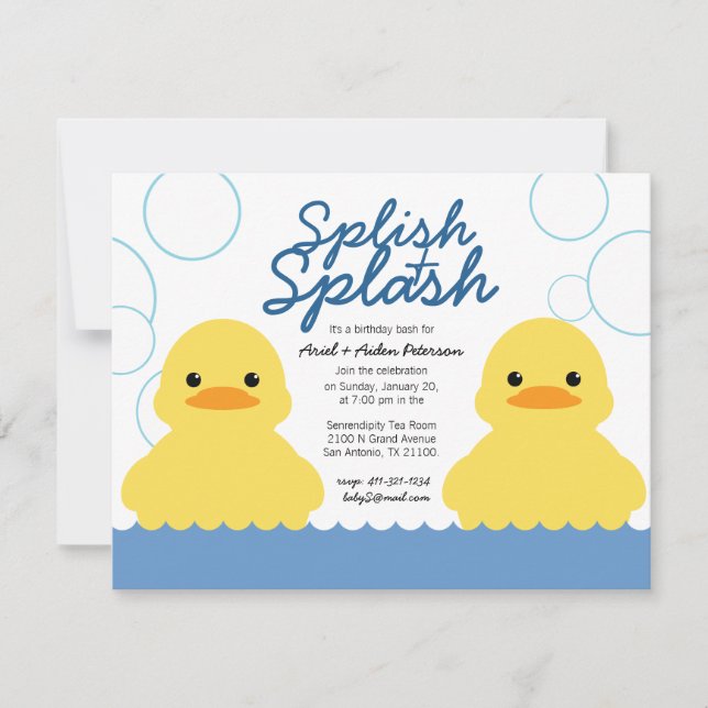 twin boys ANY AGE rubber DUCKY BIRTHDAY party Invitation (Front)