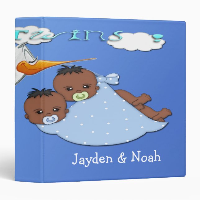 Twin Boys B - Stork Keepsake Baby Book 3 Ring Binder (Front/Spine)