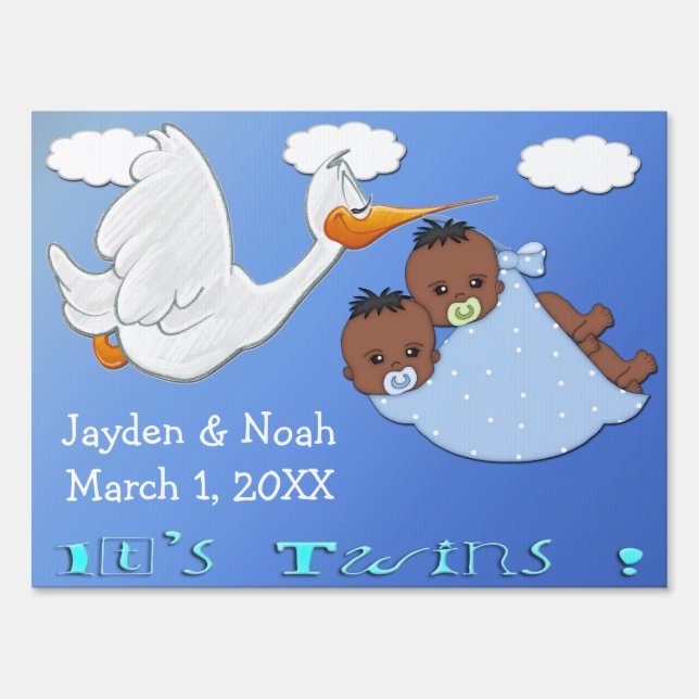 Twin Boys B - Stork Keepsake Yard Sign (Front)