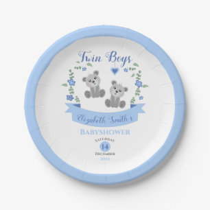 Twin boys baby bears baby shower paper plates