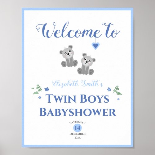 Twin boys baby bears baby shower  welcome sign