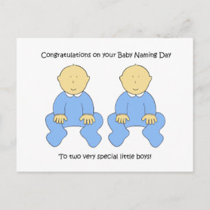 Twin Boys Baby Naming Day Congratulations. Postcard