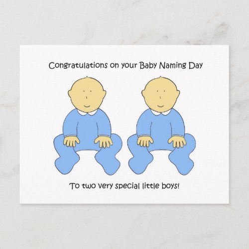 Twin Boys Baby Naming Day Congratulations Postcard