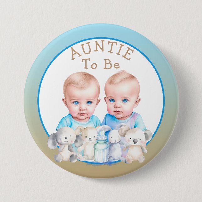 Twin Boy's Baby Shower Auntie To Be Button (Front)