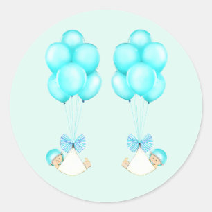 Twin Boys Baby Shower Classic Round Sticker