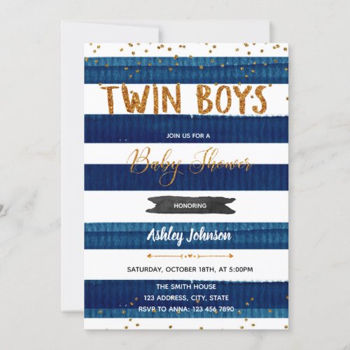 Twin Boys Baby Shower confetti invitation