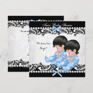 Twin Boys Baby Shower Cute Boy Blue Invitation