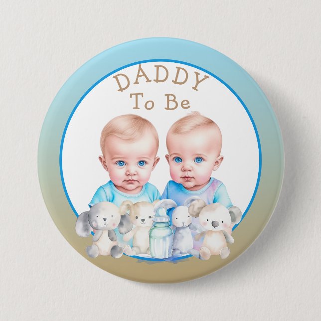 Twin Boy's Baby Shower Daddy To Be Button (Front)