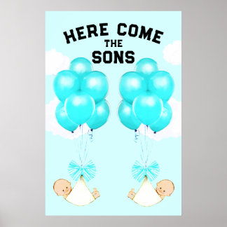 Twin Boys Baby Shower Decoration Poster