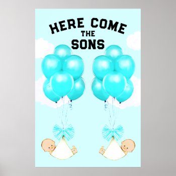 Twin Boys Baby Shower Decoration Poster by ebbies at Zazzle