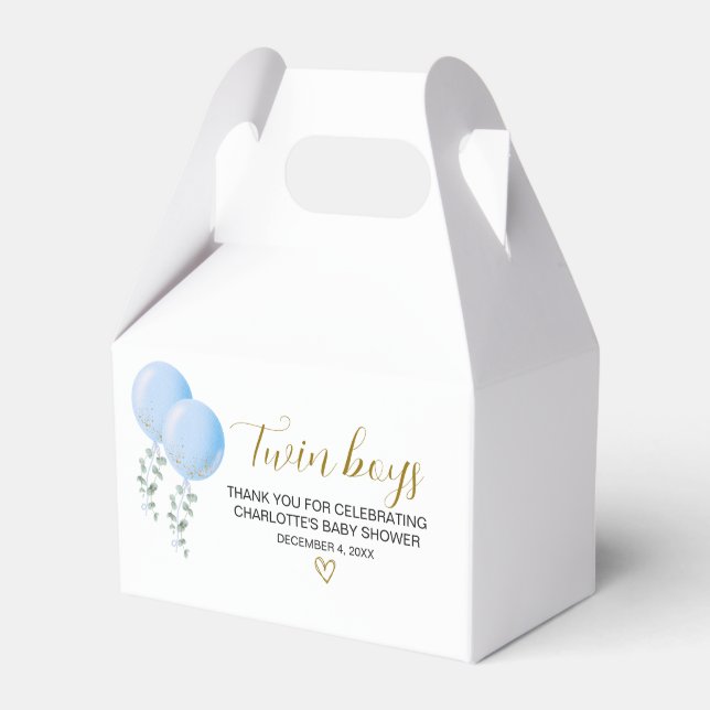 Twin Boys Baby Shower Favor Box (Front Side)