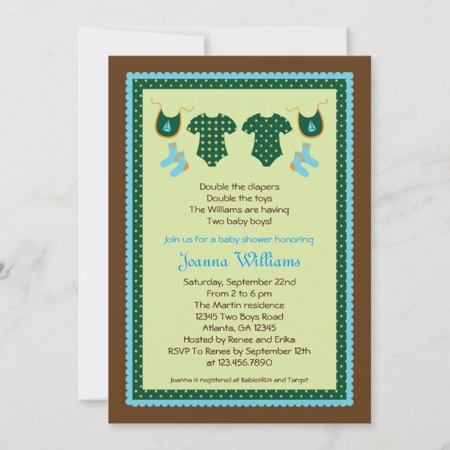 Twin Boys Baby Shower Invitation (Front)