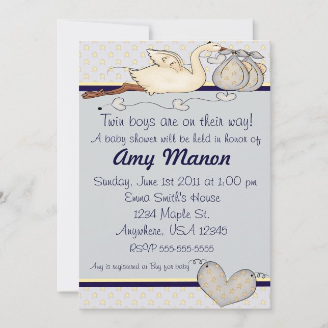 Twin boys baby shower invitation (Front)