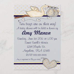 Twin boys baby shower invitation