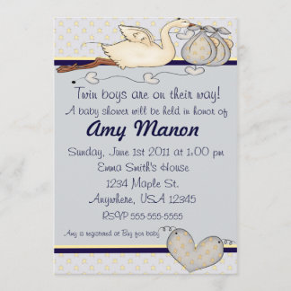 Twin boys baby shower invitation