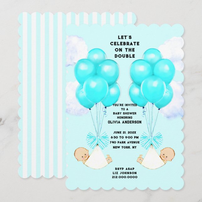 Twin Boys Baby Shower Invitation (Front/Back)