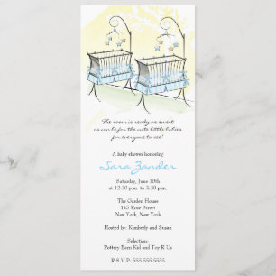 Twin Boys Baby Shower Invitation - Baby Cribs