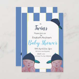 Twin Boys Baby Shower Invitation in Blue/Yellow