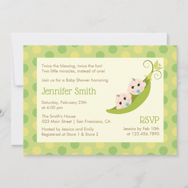 Twin Boys Baby Shower Invitation Two Peas In A Pod (Front)