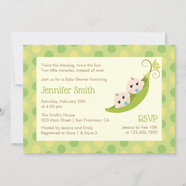 Twin Boys Baby Shower Invitation Two Peas In A Pod (Front)