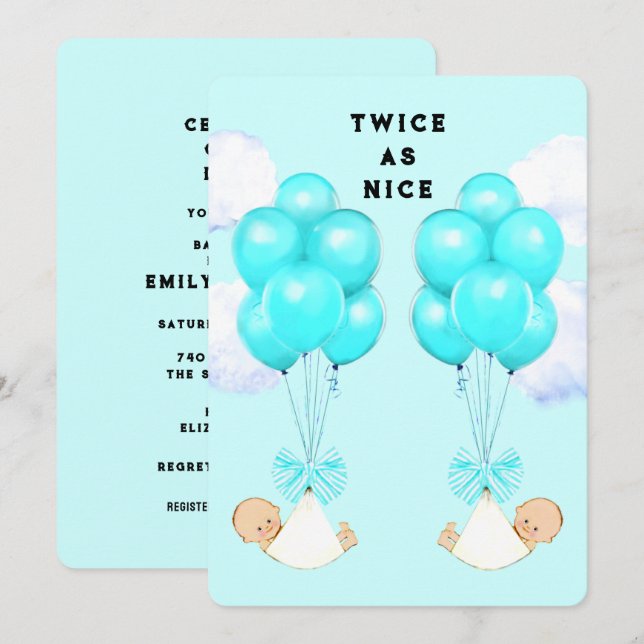 Twin Boys Baby Shower Invitations (Front/Back)
