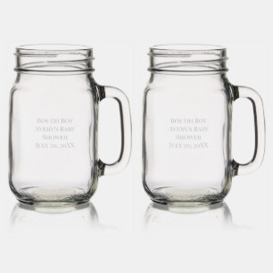 Twin Boys Baby Shower Mason Jar W/ Handle