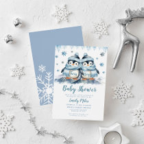 Twin Boys Baby Shower Penguin Invitation