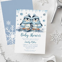 Twin Boys Baby Shower Penguin Invitation