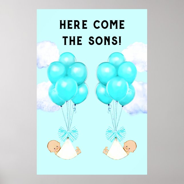 Twin Boys Baby Shower Poster (Front)