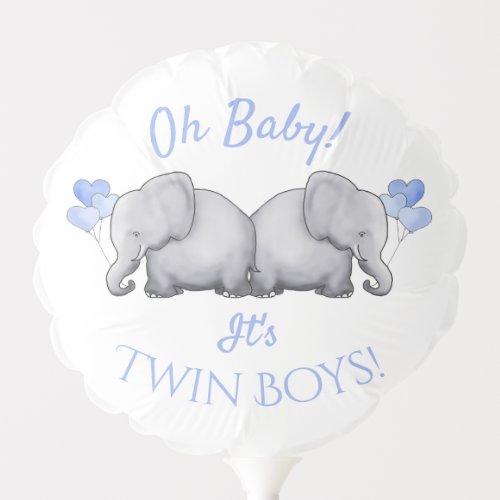 Twin Boys Baby Shower Sweet Blue Elephant Hearts Balloon