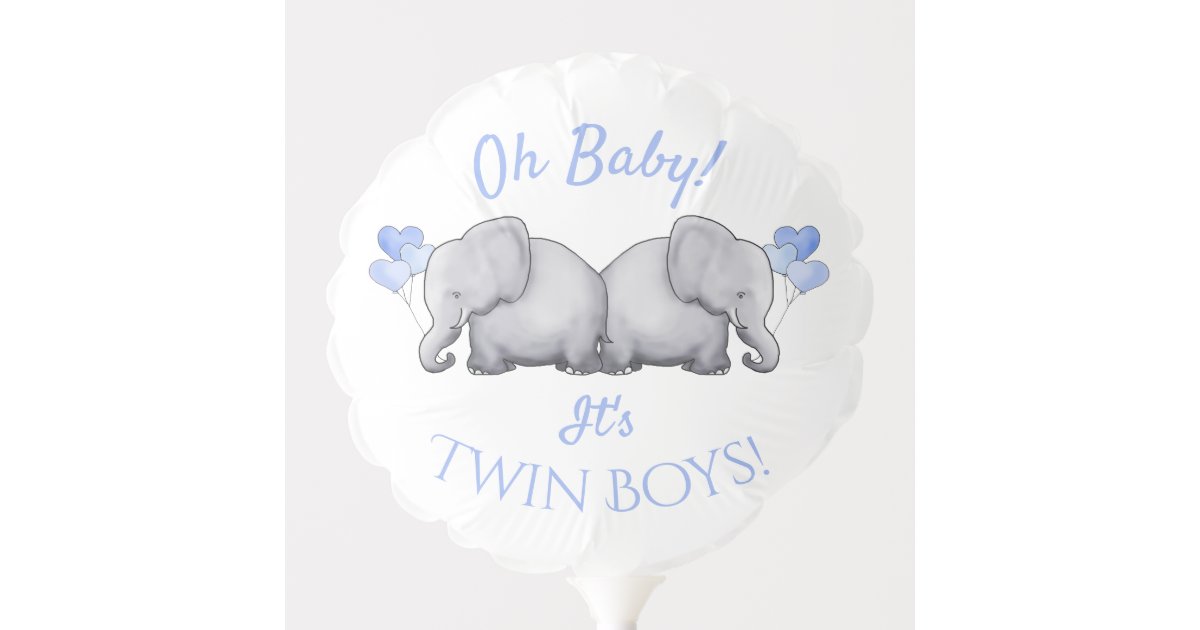 Twin Boys Baby Shower Sweet Blue Elephant Hearts Balloon