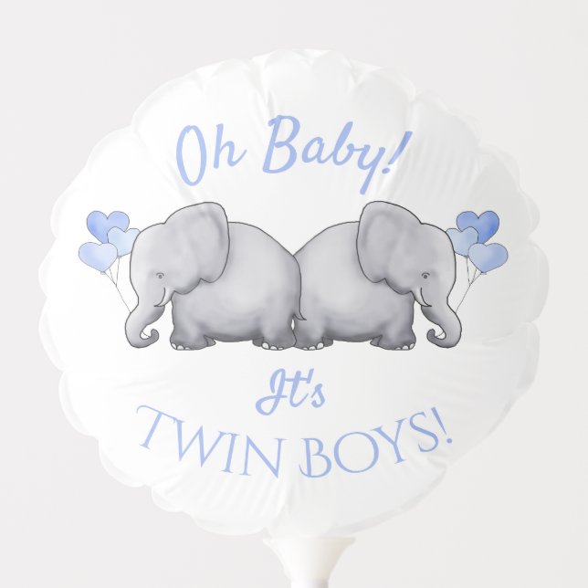 Twin Boys Baby Shower Sweet Blue Elephant Hearts Balloon (Front)