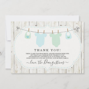 Twin Boys Baby Shower Thank You Card - Rustic
