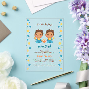 Twin Boys Baby Shower Transparent 2 Acrylic Invitations