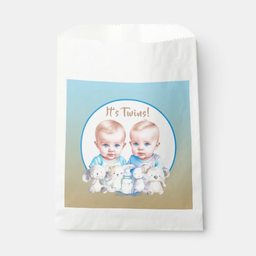 Twin Boys Baby Shower Watercolor Animals Favor Bag