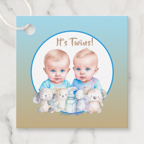 Twin Boys Baby Shower Watercolor Animals Favor Tags