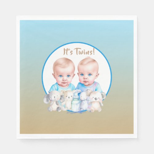 Twin Boys Baby Shower Watercolor Animals Napkins