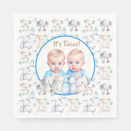 Twin Boys Baby Shower Watercolor Animals Napkins