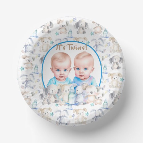 Twin Boys Baby Shower Watercolor Animals Paper Bowls