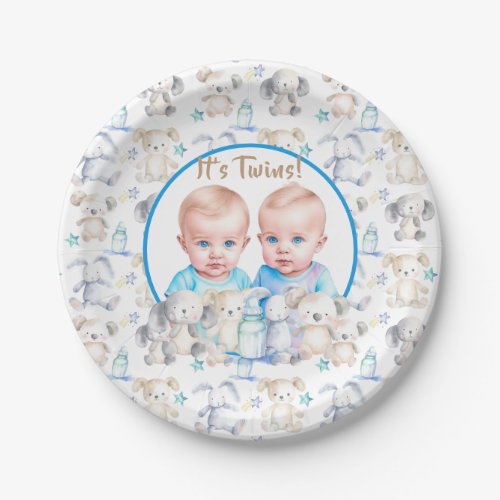 Twin Boys Baby Shower Watercolor Animals Paper Plates