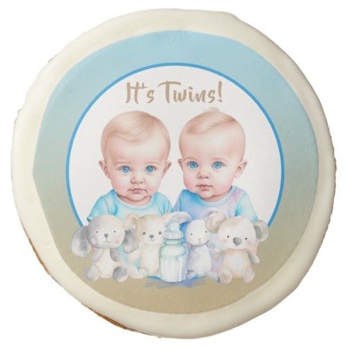 Twin Boys Baby Shower Watercolor Animals Sugar Cookie